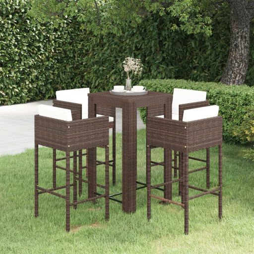 vidaXL 3-tlg. Gartenbar-Set mit Kissen Poly Rattan Braun