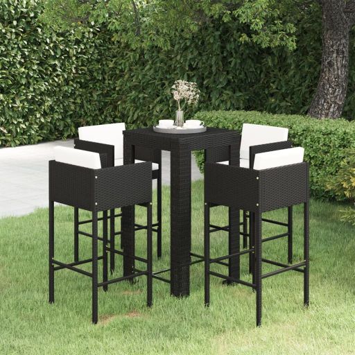 vidaXL 3-tlg. Gartenbar-Set mit Kissen Poly Rattan Braun