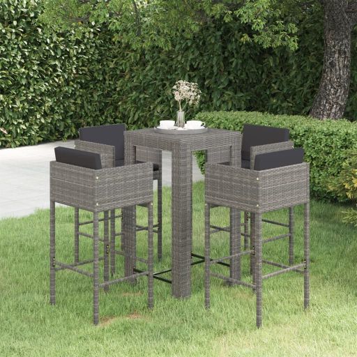 vidaXL 3-tlg. Gartenbar-Set mit Kissen Poly Rattan Braun