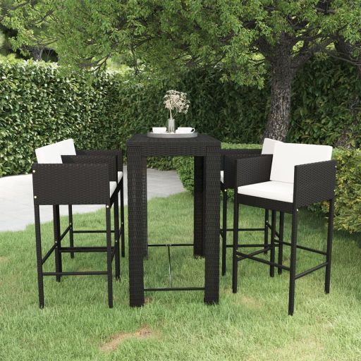 vidaXL 5-tlg. Gartenbar-Set mit Kissen Poly Rattan Braun