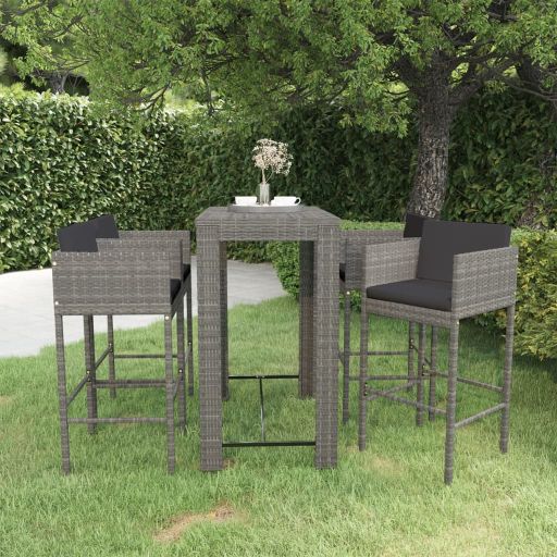 vidaXL 5-tlg. Gartenbar-Set mit Kissen Poly Rattan Braun