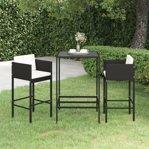 vidaXL 3-tlg. Gartenbar-Set mit Kissen Poly Rattan Braun