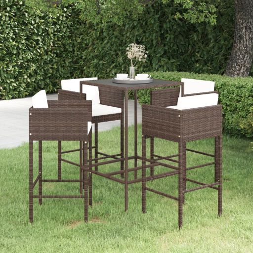 vidaXL 3-tlg. Gartenbar-Set mit Kissen Poly Rattan Braun