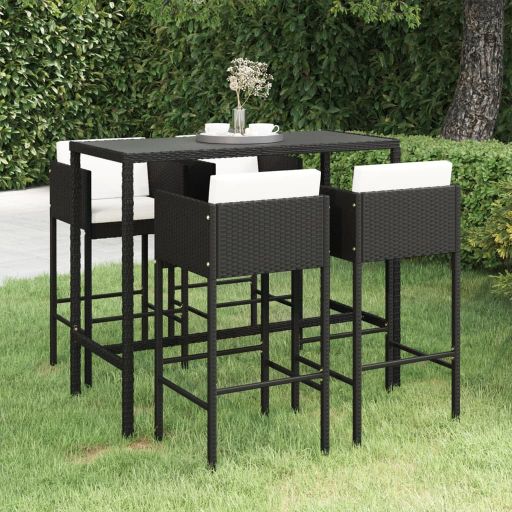 vidaXL 3-tlg. Gartenbar-Set mit Kissen Poly Rattan Braun