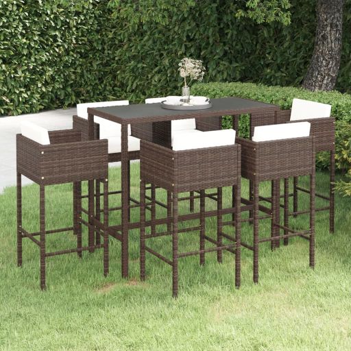 vidaXL 3-tlg. Gartenbar-Set mit Kissen Poly Rattan Braun