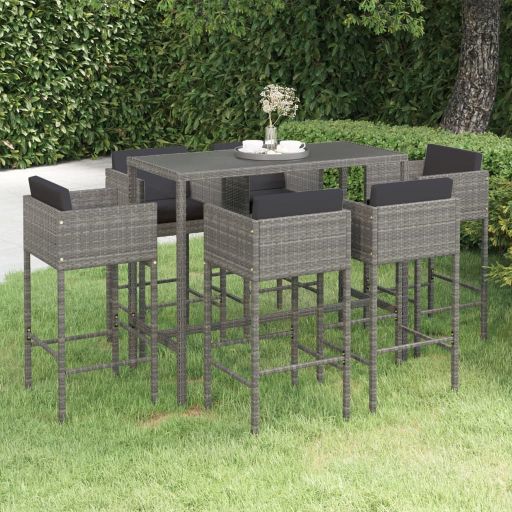vidaXL 3-tlg. Gartenbar-Set mit Kissen Poly Rattan Braun