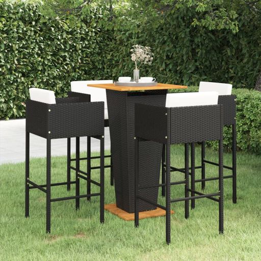 vidaXL 3-tlg. Gartenbar-Set mit Kissen Poly Rattan Schwarz