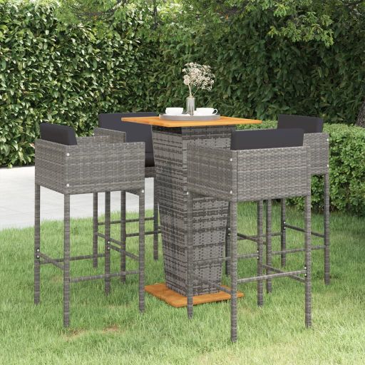 vidaXL 3-tlg. Gartenbar-Set mit Kissen Poly Rattan Schwarz