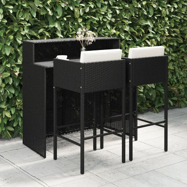 vidaXL 3-tlg. Gartenbar-Set mit Kissen Poly Rattan Braun