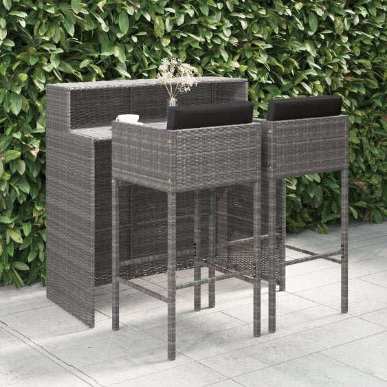 vidaXL 3-tlg. Gartenbar-Set mit Kissen Poly Rattan Braun