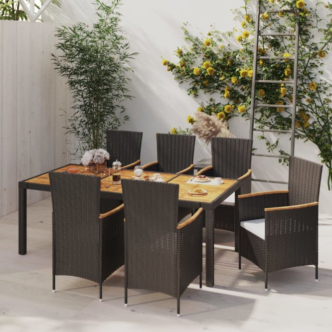 vidaXL 3-tlg. Garten-Essgruppe mit Auflagen Poly Rattan Schwarz