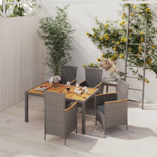 vidaXL 3-tlg. Garten-Essgruppe mit Kissen Poly Rattan Grau
