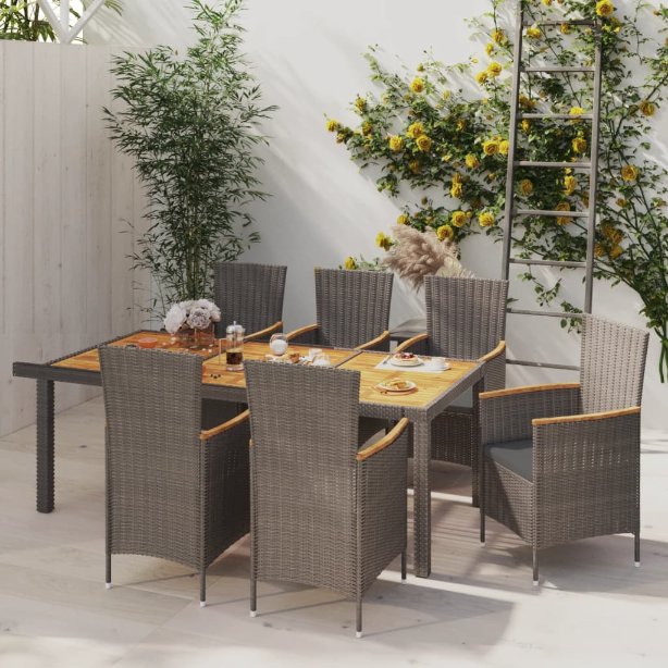 vidaXL 3-tlg. Garten-Essgruppe mit Kissen Poly Rattan Grau