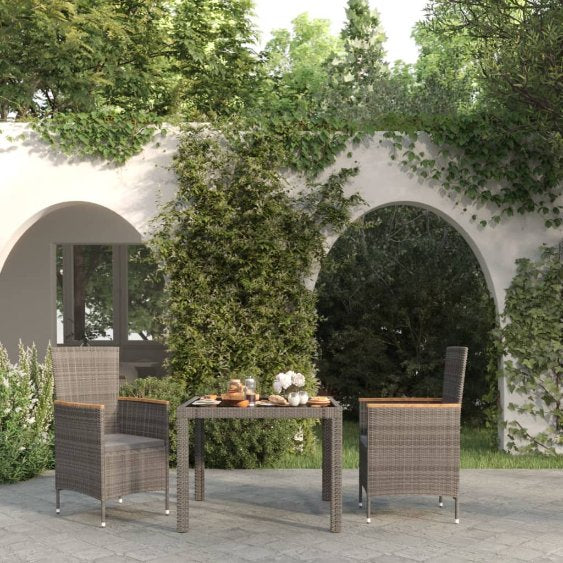 vidaXL 3-tlg. Garten-Essgruppe mit Kissen Poly Rattan Grau