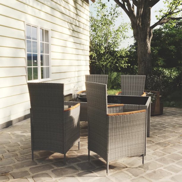 vidaXL 3-tlg. Garten-Essgruppe mit Kissen Poly Rattan Grau