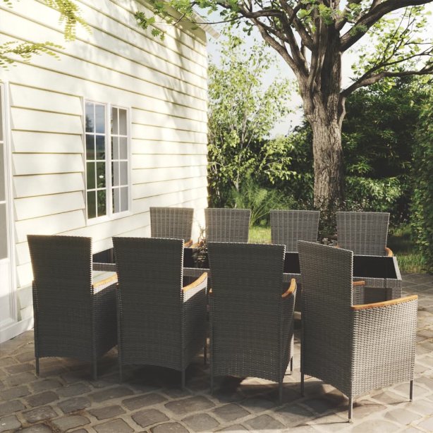 vidaXL 3-tlg. Garten-Essgruppe mit Kissen Poly Rattan Grau
