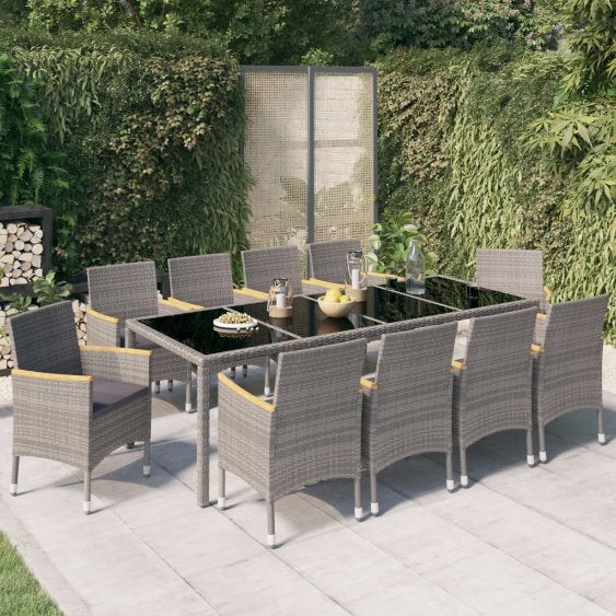 vidaXL 3-tlg. Garten-Essgruppe mit Kissen Poly Rattan Grau