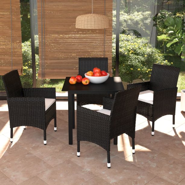 vidaXL 3-tlg. Garten-Essgruppe mit Kissen Poly Rattan Schwarz