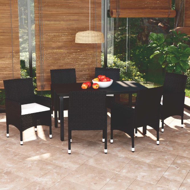 vidaXL 3-tlg. Garten-Essgruppe mit Kissen Poly Rattan Schwarz