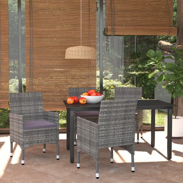 vidaXL 3-tlg. Garten-Essgruppe mit Kissen Poly Rattan Schwarz