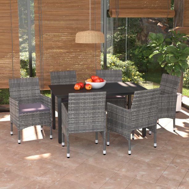 vidaXL 3-tlg. Garten-Essgruppe mit Kissen Poly Rattan Schwarz