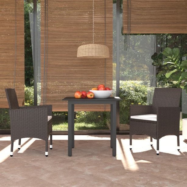 vidaXL 3-tlg. Garten-Essgruppe mit Kissen Poly Rattan Schwarz