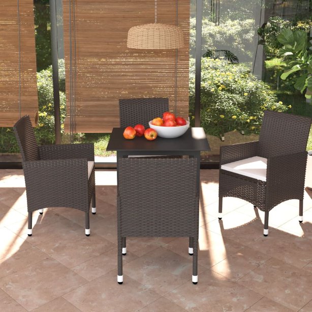 vidaXL 3-tlg. Garten-Essgruppe mit Kissen Poly Rattan Schwarz