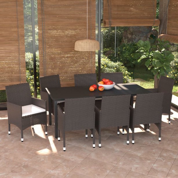 vidaXL 3-tlg. Garten-Essgruppe mit Kissen Poly Rattan Schwarz