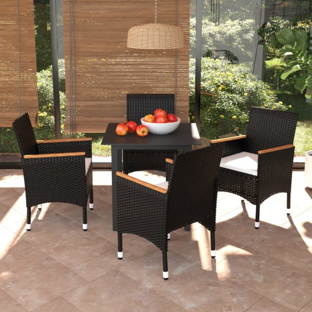 vidaXL 3-tlg. Garten-Essgruppe mit Kissen Poly Rattan Schwarz