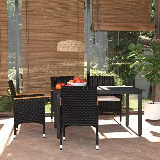 vidaXL 3-tlg. Garten-Essgruppe mit Kissen Poly Rattan Schwarz