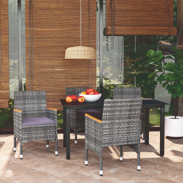 vidaXL 3-tlg. Garten-Essgruppe mit Kissen Poly Rattan Schwarz