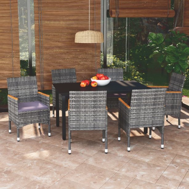 vidaXL 3-tlg. Garten-Essgruppe mit Kissen Poly Rattan Schwarz