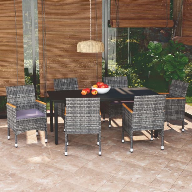 vidaXL 3-tlg. Garten-Essgruppe mit Kissen Poly Rattan Schwarz