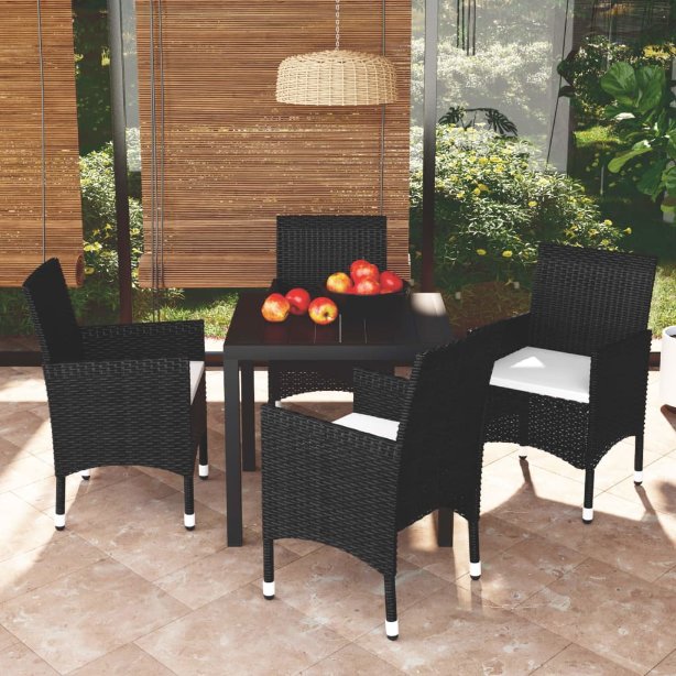 vidaXL 3-tlg. Garten-Essgruppe mit Kissen Poly Rattan Schwarz