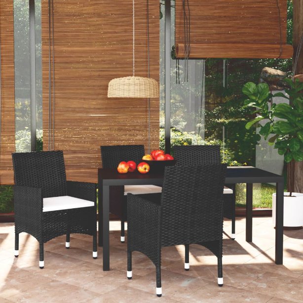 vidaXL 3-tlg. Garten-Essgruppe mit Kissen Poly Rattan Schwarz