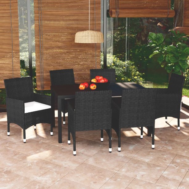 vidaXL 3-tlg. Garten-Essgruppe mit Kissen Poly Rattan Schwarz