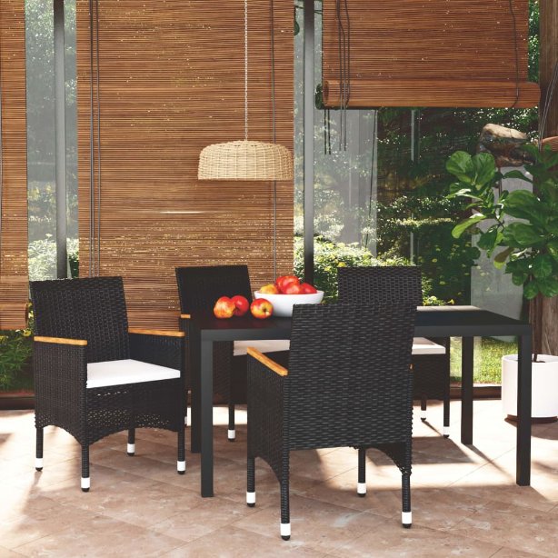 vidaXL 3-tlg. Garten-Essgruppe mit Kissen Poly Rattan Schwarz