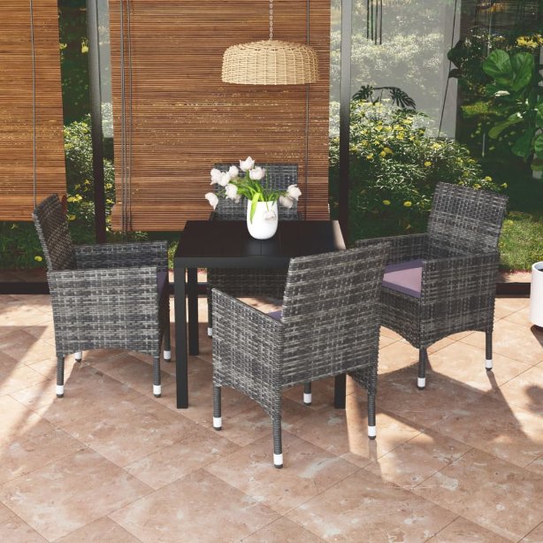 vidaXL 3-tlg. Garten-Essgruppe mit Kissen Poly Rattan Schwarz