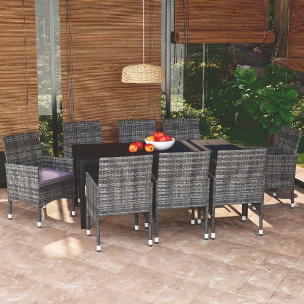 vidaXL 3-tlg. Garten-Essgruppe mit Kissen Poly Rattan Schwarz