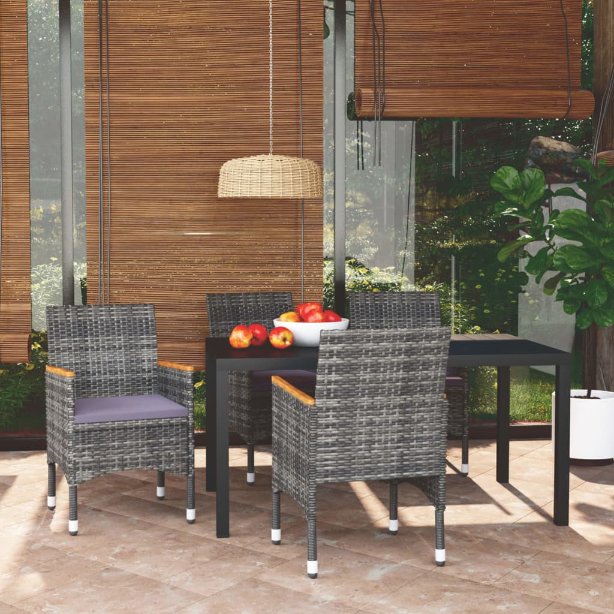 vidaXL 3-tlg. Garten-Essgruppe mit Kissen Poly Rattan Schwarz