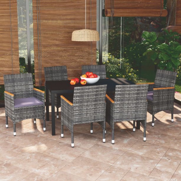 vidaXL 3-tlg. Garten-Essgruppe mit Kissen Poly Rattan Schwarz