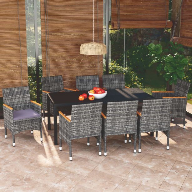 vidaXL 3-tlg. Garten-Essgruppe mit Kissen Poly Rattan Schwarz