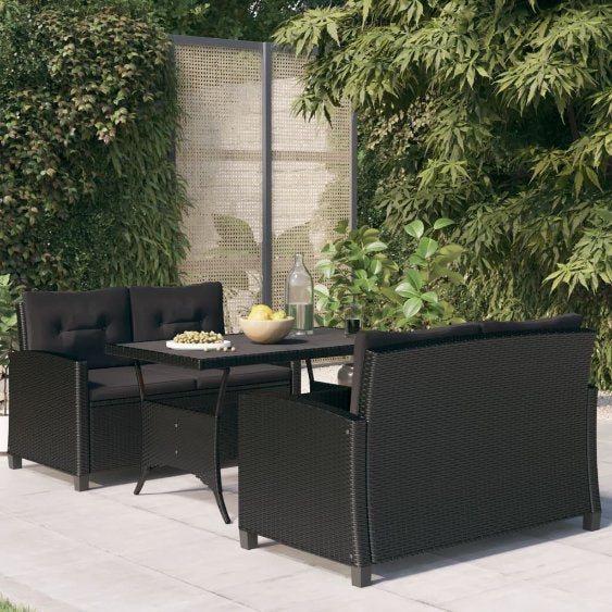 vidaXL 3-tlg. Garten-Essgruppe mit Grau Kissen Poly Rattan