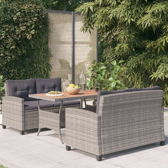 vidaXL 3-tlg. Garten-Essgruppe mit Grau Kissen Poly Rattan