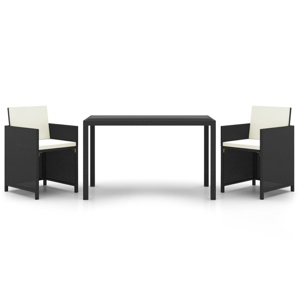 vidaXL 3-tlg. Garten-Essgruppe mit Kissen Poly Rattan Schwarz