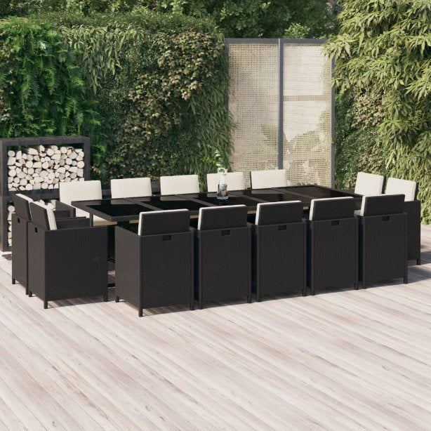vidaXL 11-tlg. Garten-Essgruppe mit Kissen Poly Rattan Schwarz
