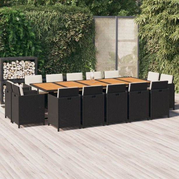 vidaXL 11-tlg. Garten-Essgruppe mit Kissen Poly Rattan Schwarz