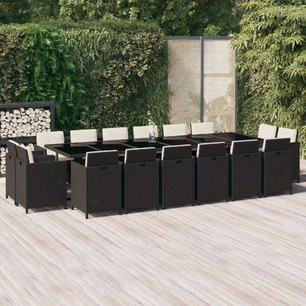 vidaXL 17-tlg. Garten-Essgruppe mit Kissen Poly Rattan Schwarz