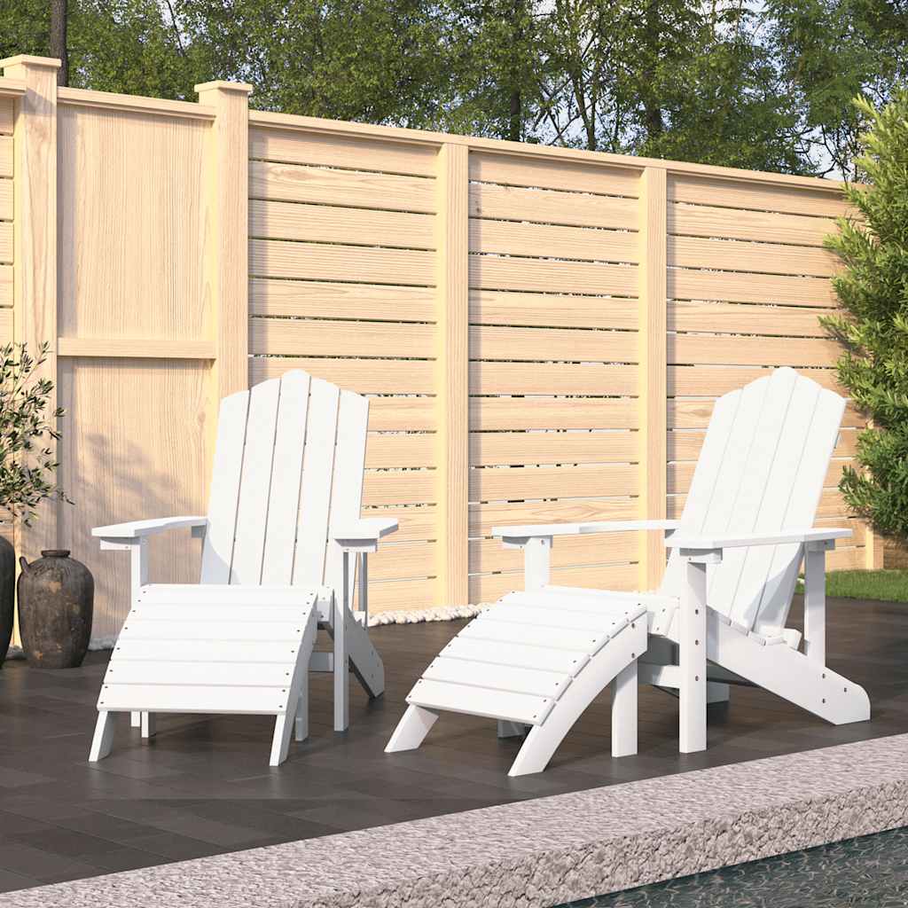 vidaXL Adirondack-Gartenstühle 2 Stk. mit Hockern HDPE Weiß