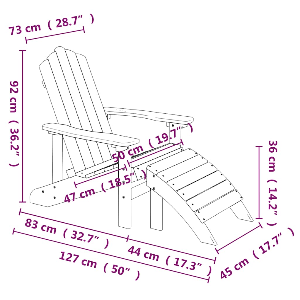 vidaXL Adirondack-Gartenstühle 2 Stk. mit Hockern HDPE Weiß